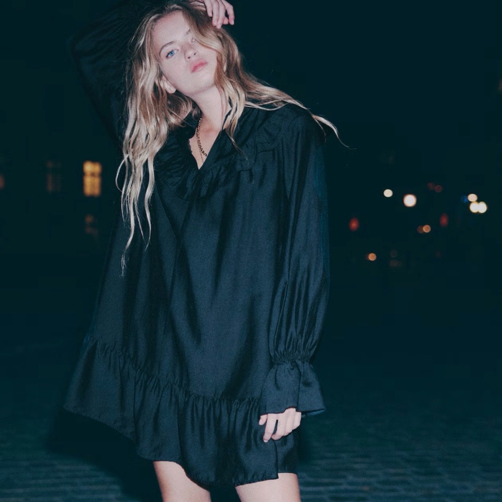 H&M Elegant Black Tunic with Ruffles